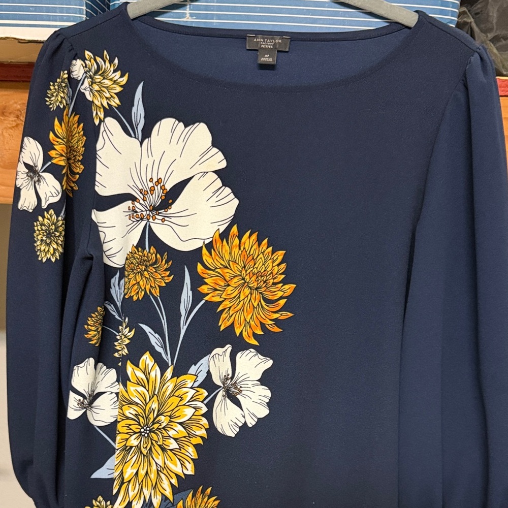 Ann Taylor Factory Navy Dress with Floral Accents